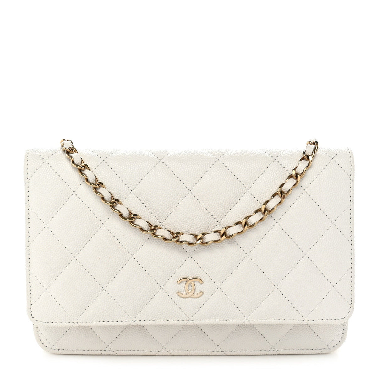 Caviar Quilted Wallet on Chain WOC White wholesalehk.shop