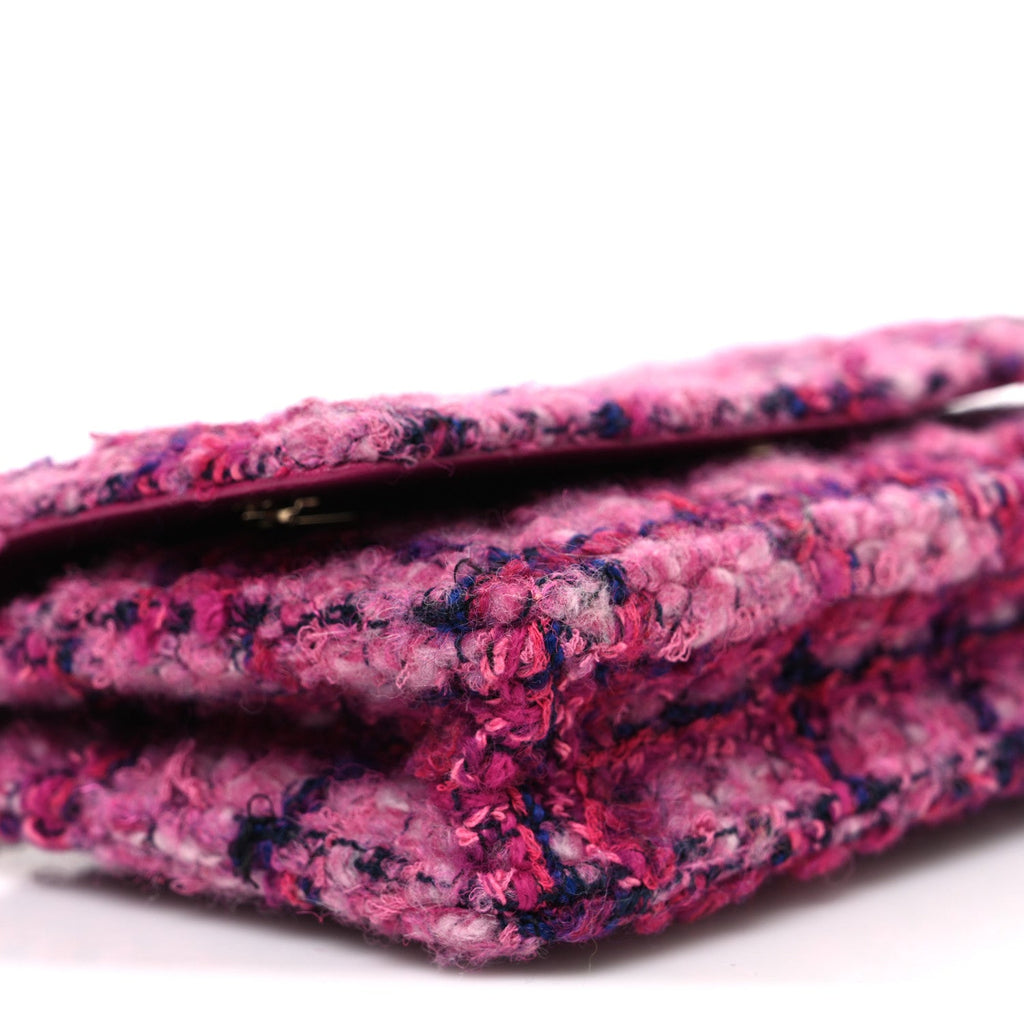 Tweed Quilted Wallet On Chain WOC Fuchsia Purple wholesalehk.shop