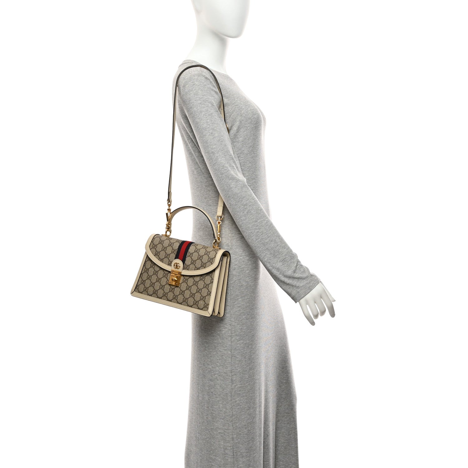 GG Supreme Monogram Textured Dollar Calfskin Web Small Ophidia Padlock Top Handle Bag Beige Ebony Mystic White £¨ Direct shipment via from wholesalehk.shop
