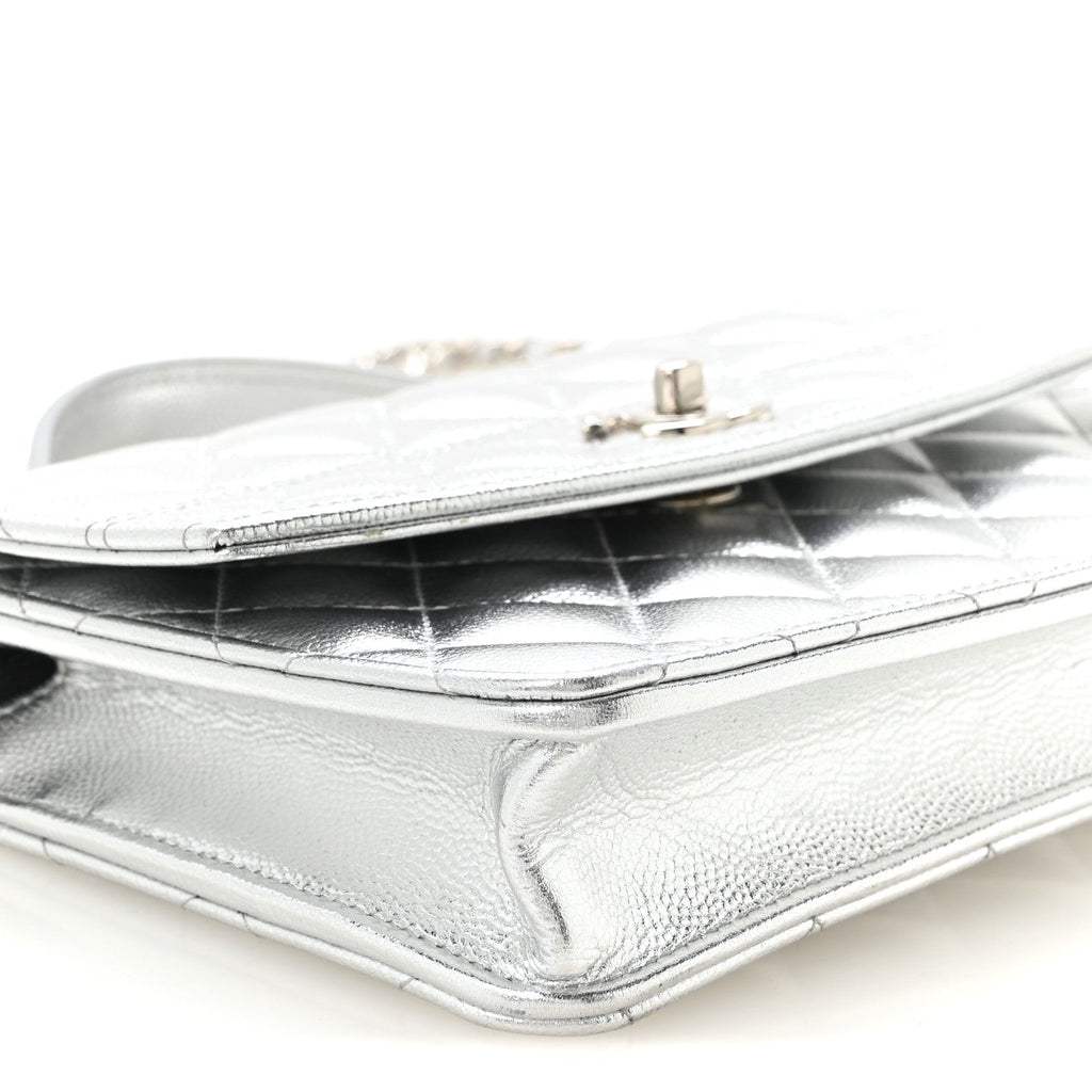Metallic Caviar Quilted Top Handle Wallet on Chain WOC Silver wholesalehk.shop