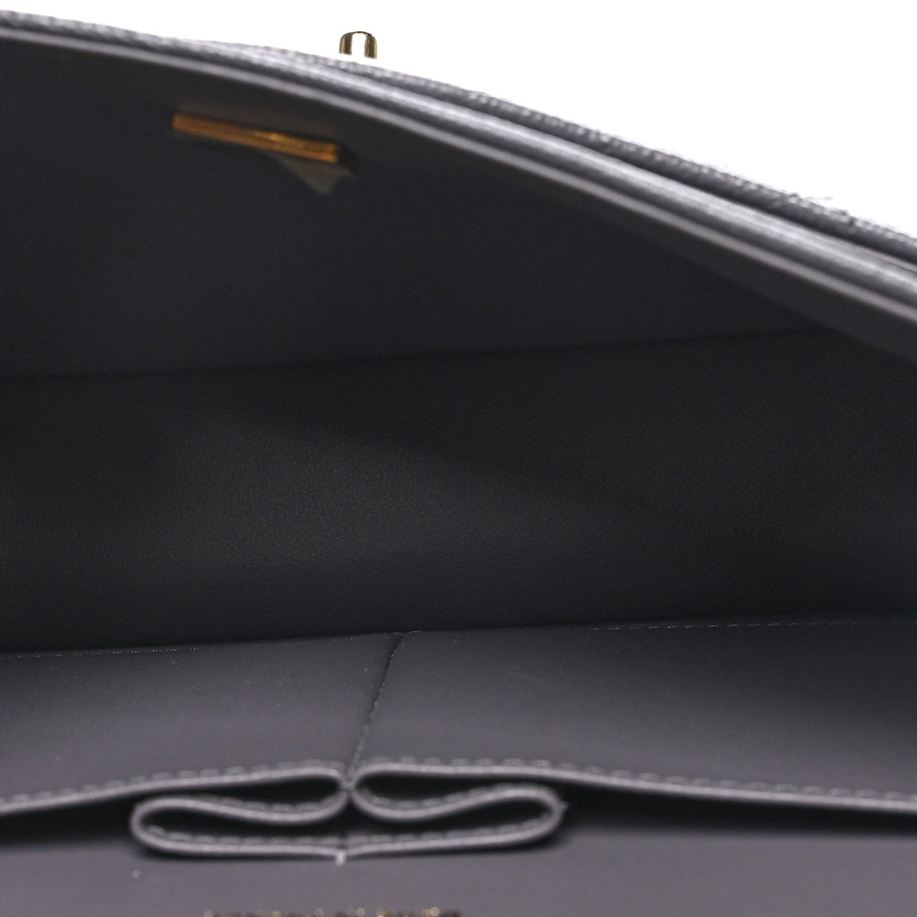 Caviar Quilted Medium Double Flap Dark Grey wholesalehk.shop