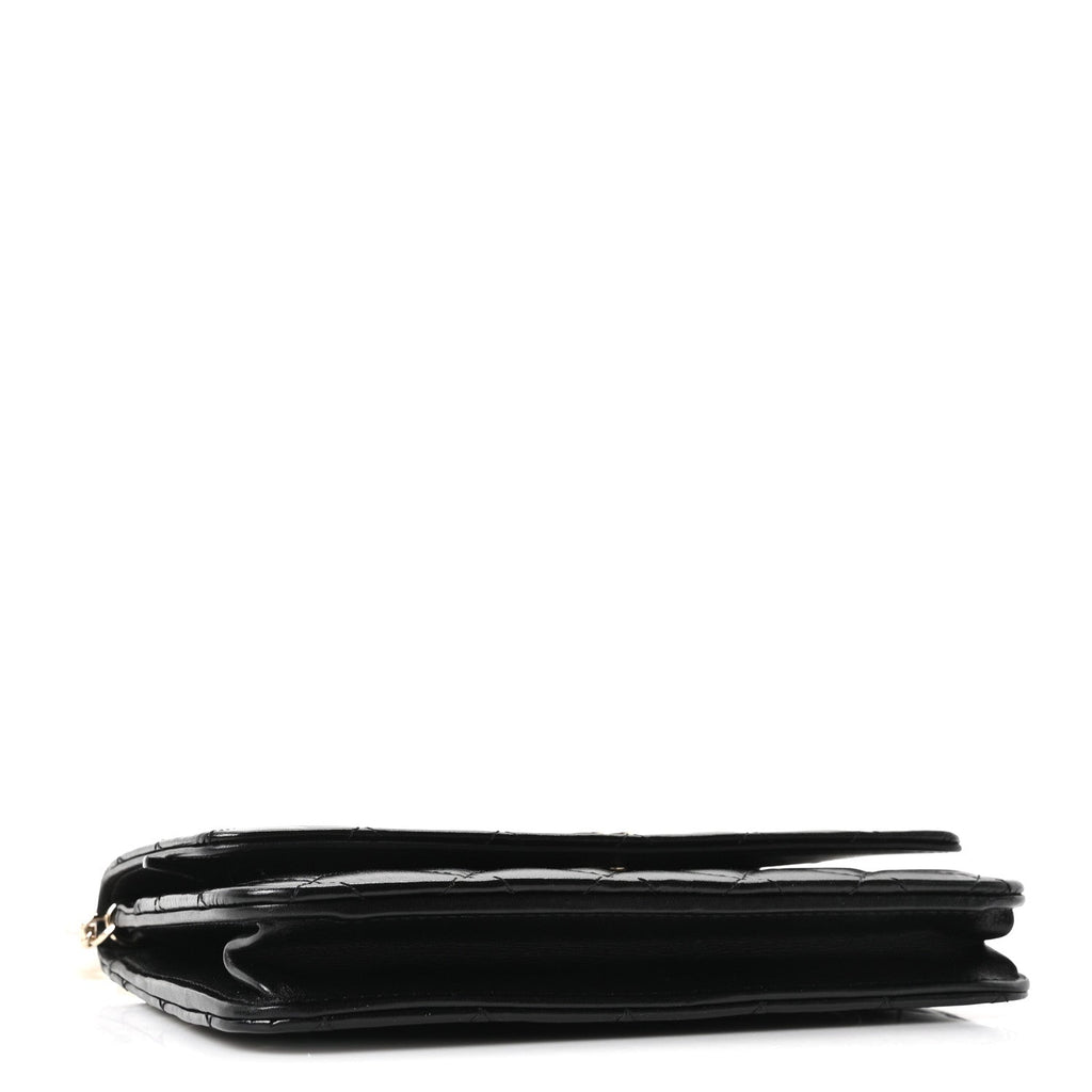 Calfskin Quilted Maxi Pearl Wallet On Chain WOC Black wholesalehk.shop