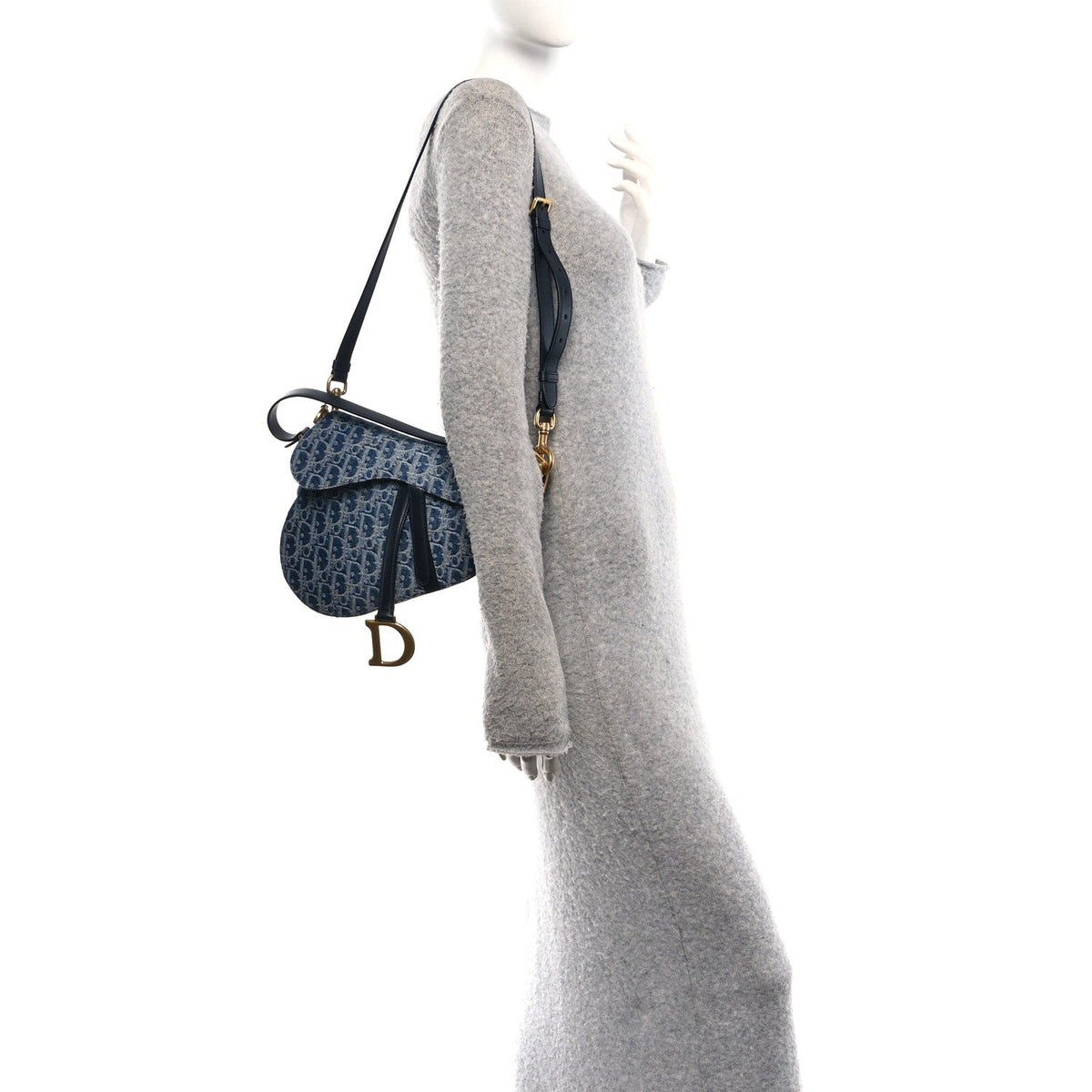 Denim Oblique Jacquard Saddle Bag With Strap Blue wholesalehk.shop
