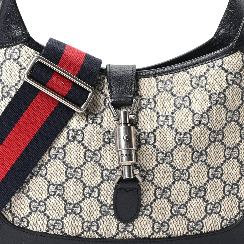GG Supreme Monogram Textured Dollar Calfskin Web Small Jackie 1961 Hobo Beige Blue £¨ Direct shipment via from wholesalehk.shop
