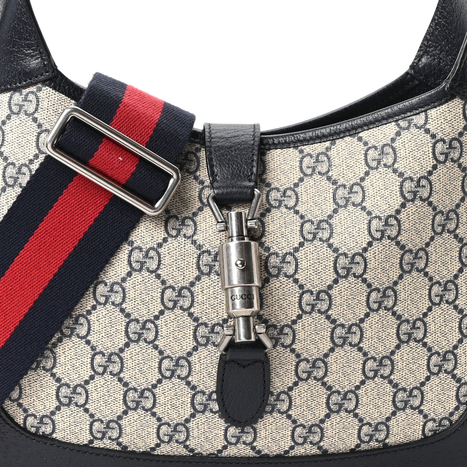 GG Supreme Monogram Textured Dollar Calfskin Web Small Jackie 1961 Hobo Beige Blue £¨ Direct shipment via from wholesalehk.shop