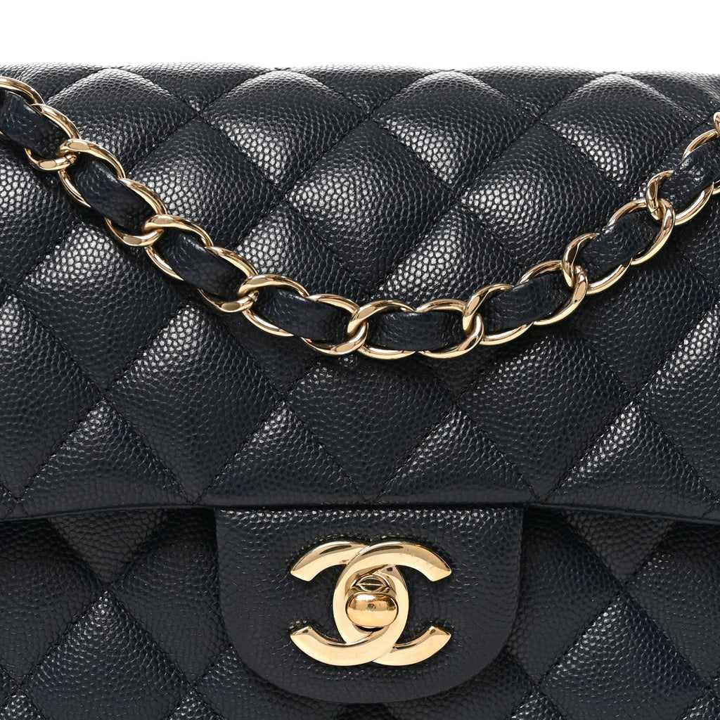 Caviar Quilted Small Double Flap Dark Navy wholesalehk.shop