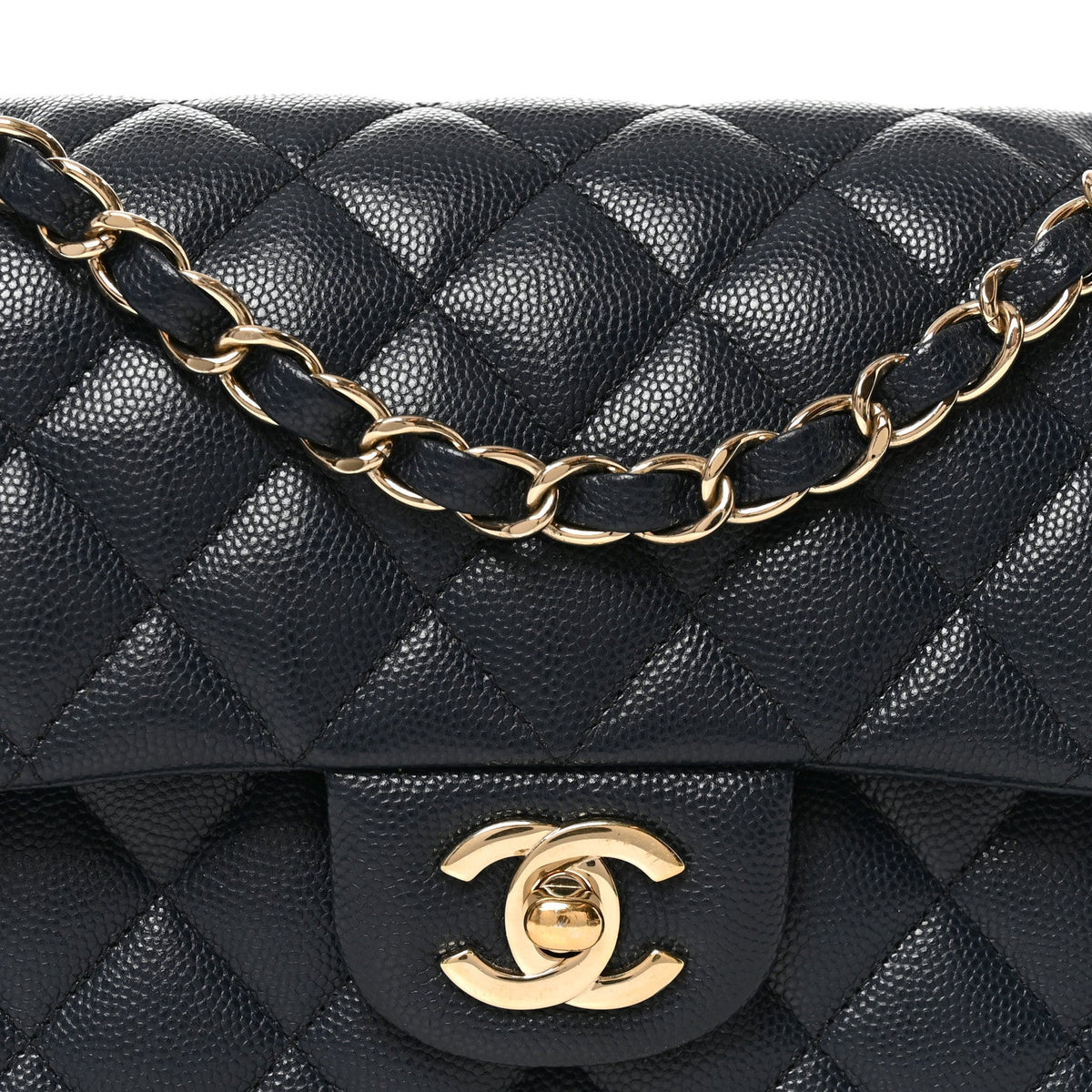 Caviar Quilted Small Double Flap Dark Navy wholesalehk.shop