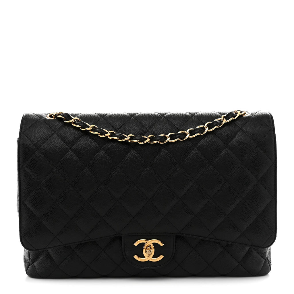 Caviar Quilted Maxi Double Flap Black wholesalehk.shop