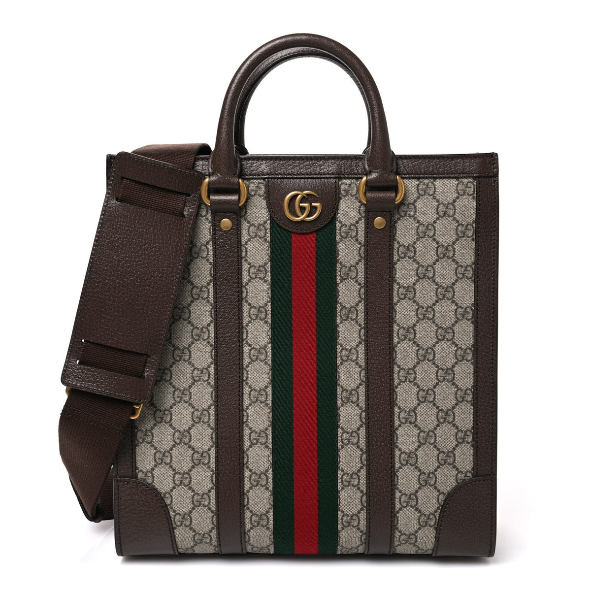 GG Supreme Monogram Textured Dollar Calfskin Web Medium Ophidia Tote Bag Beige Ebony wholesalehk.shop
