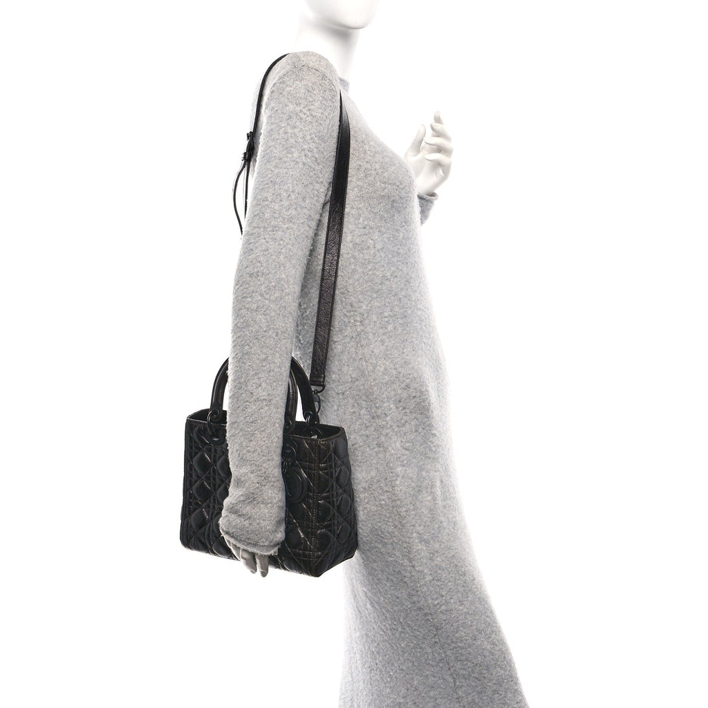 Crinkled Calfskin Cannage Medium Lady Dior Black wholesalehk.shop