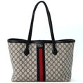 GG Supreme Monogram Textured Calfskin Web Medium Ophidia Shopping Tote Beige Blue wholesalehk.shop