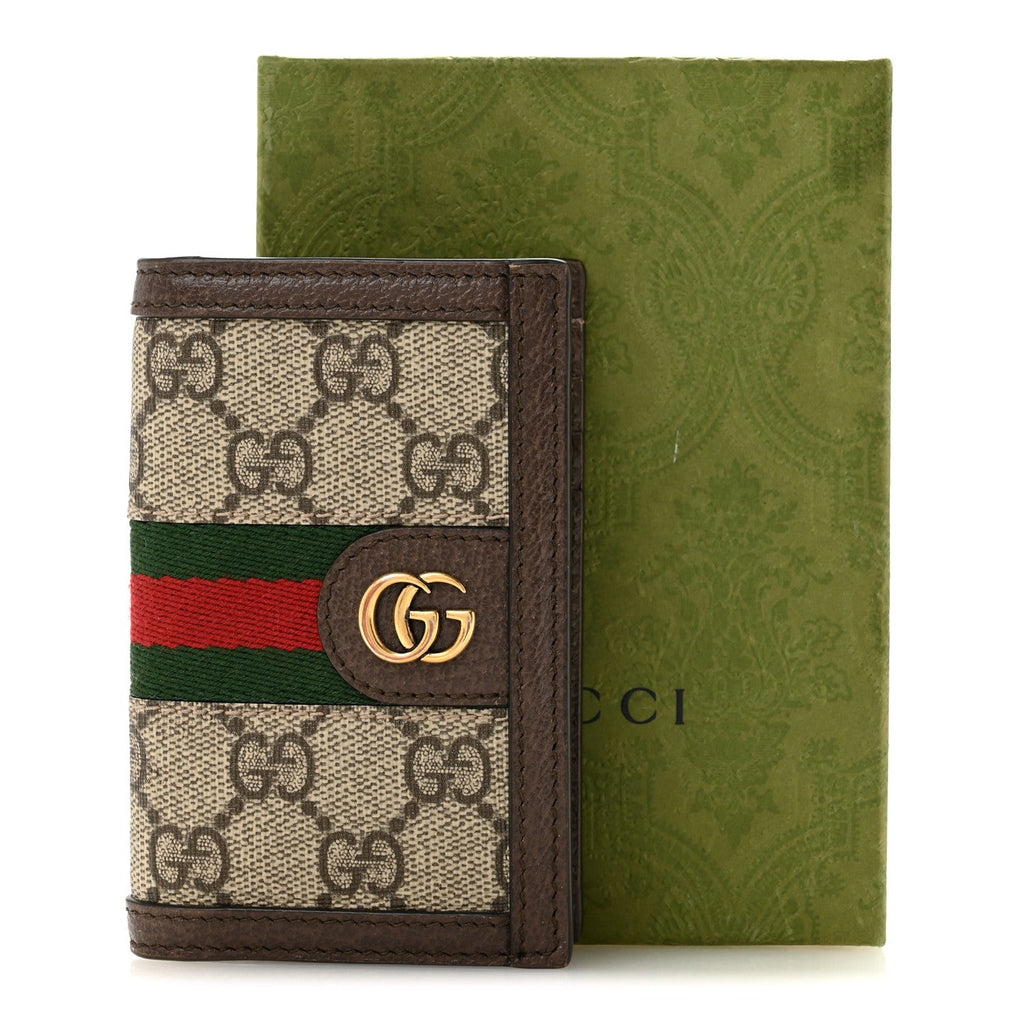 GG Supreme Monogram Web Ophidia Card Case Beige Ebony Electric Green wholesalehk.shop