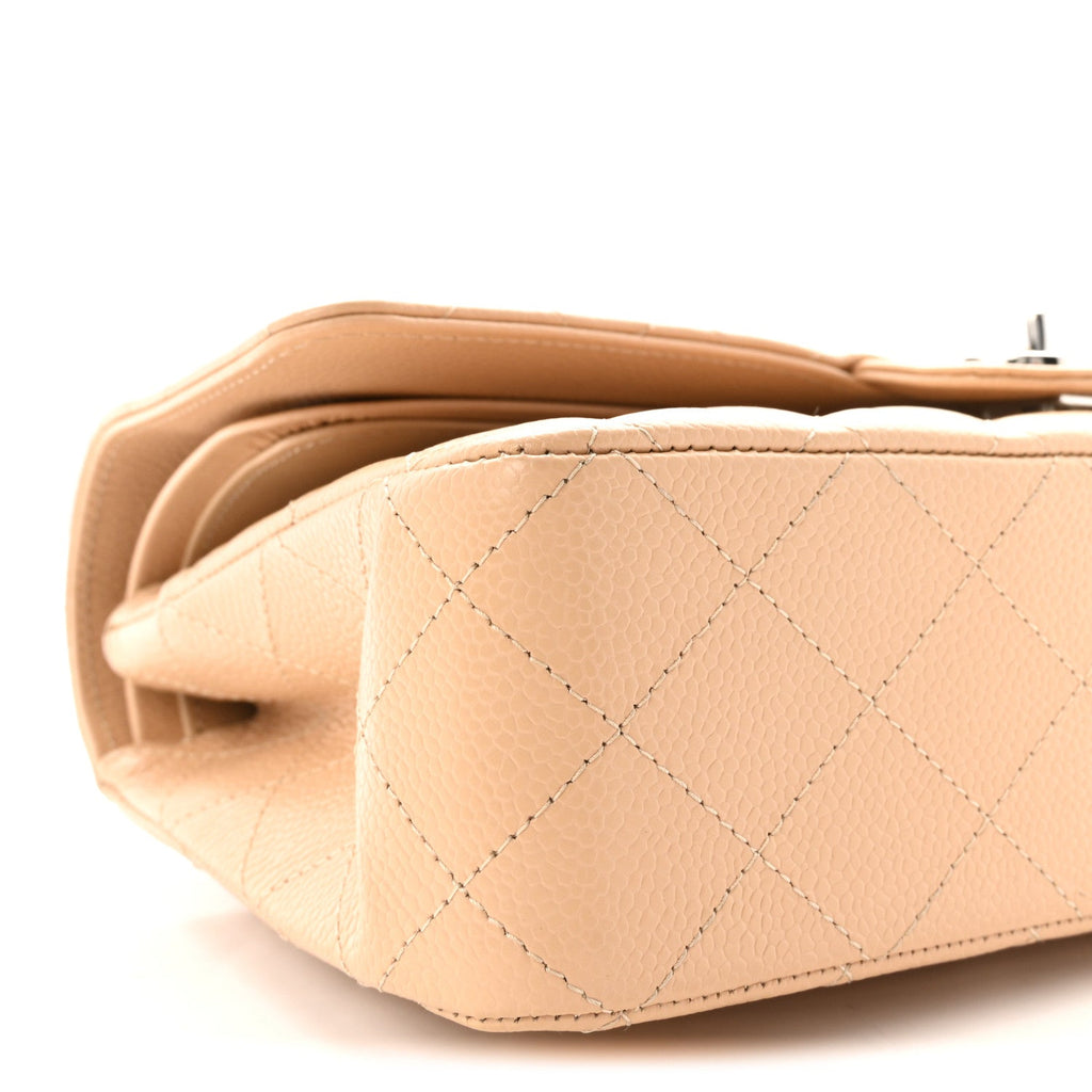 Caviar Quilted Medium Double Flap Beige wholesalehk.shop