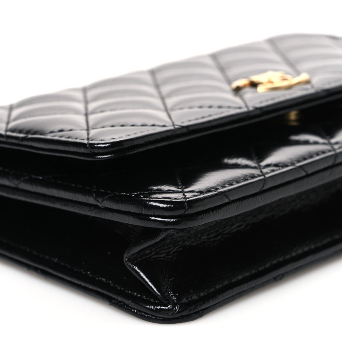 Shiny Lambskin Quilted CC Bow Wallet on Chain WOC Black wholesalehk.shop
