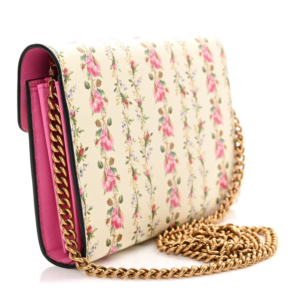 Calfskin Floral Print Mini Dionysus Chain Wallet Ivory Pink wholesalehk.shop