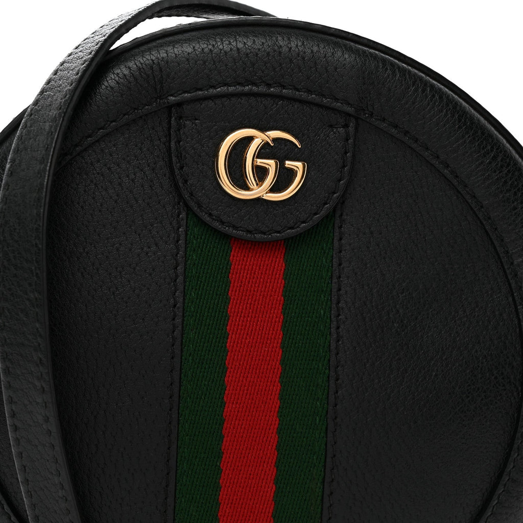 Grained Calfskin Web Mini Ophidia Round Shoulder Bag Black wholesalehk.shop
