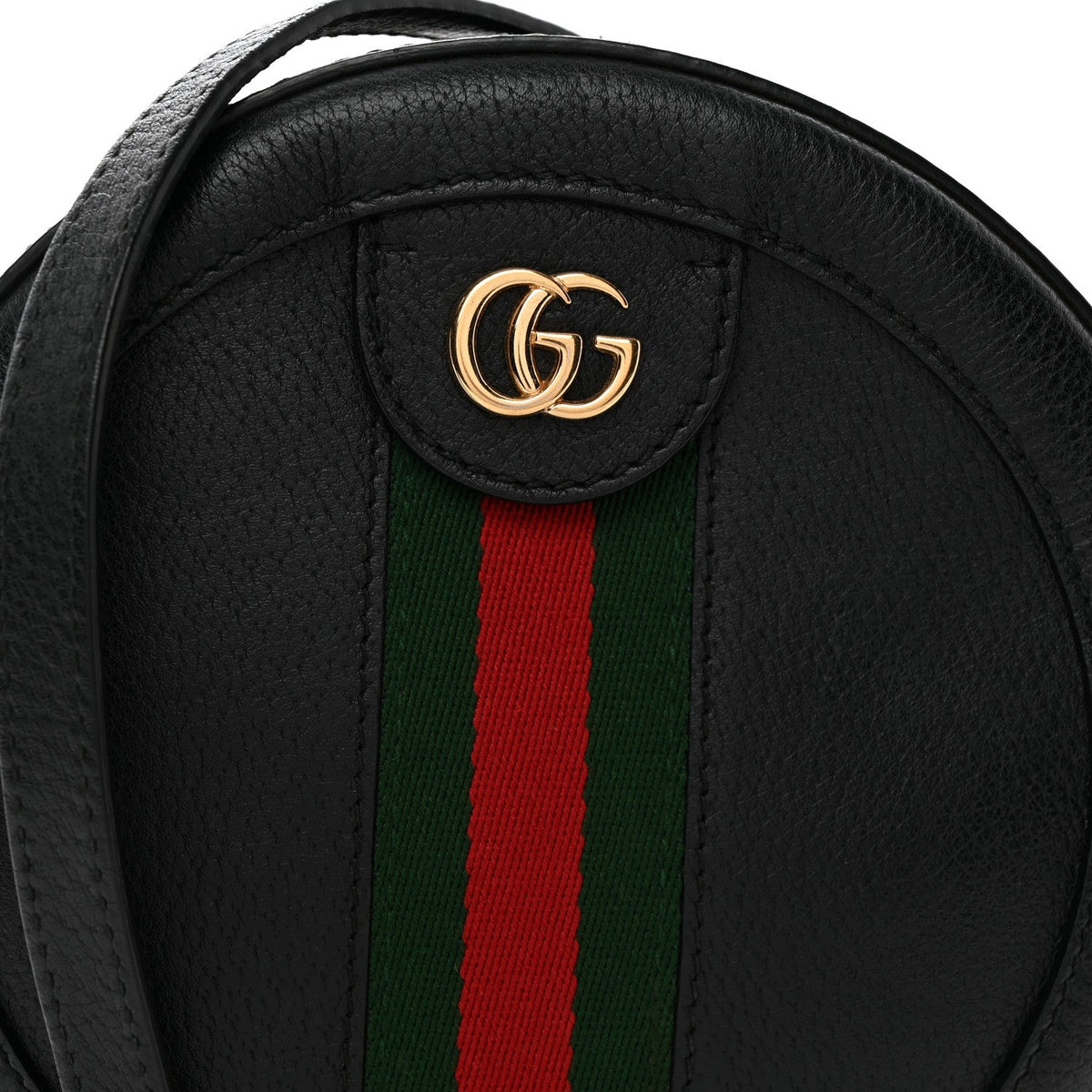 Grained Calfskin Web Mini Ophidia Round Shoulder Bag Black wholesalehk.shop