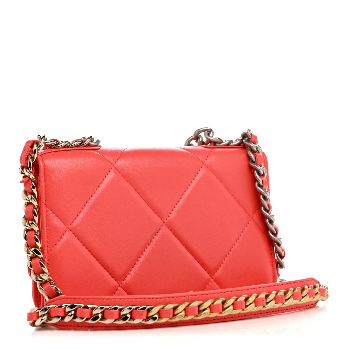 Lambskin Quilted Chanel 19 Wallet On Chain WOC Coral wholesalehk.shop