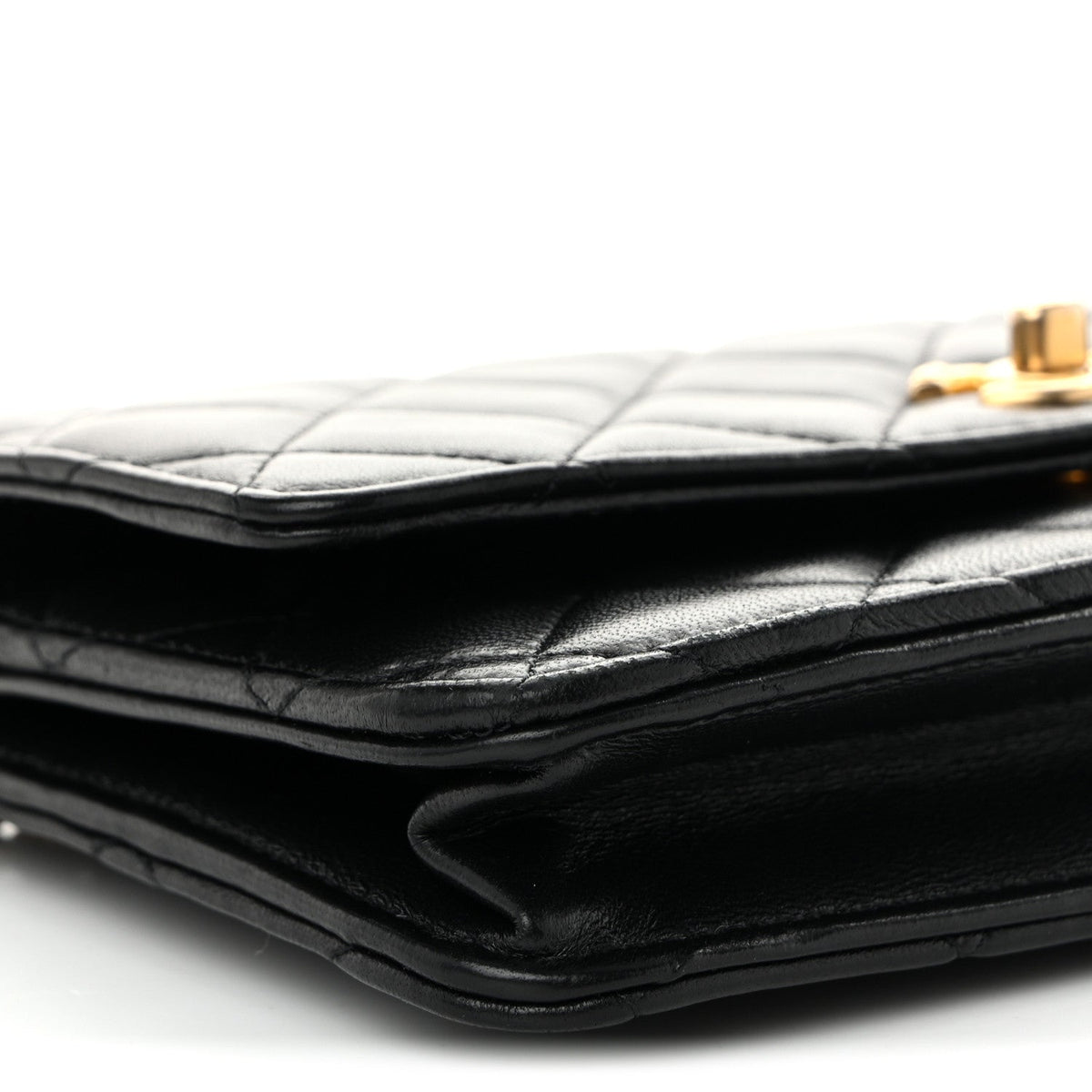 Lambskin Quilted CC Pearl Crush Wallet on Chain WOC Black wholesalehk.shop