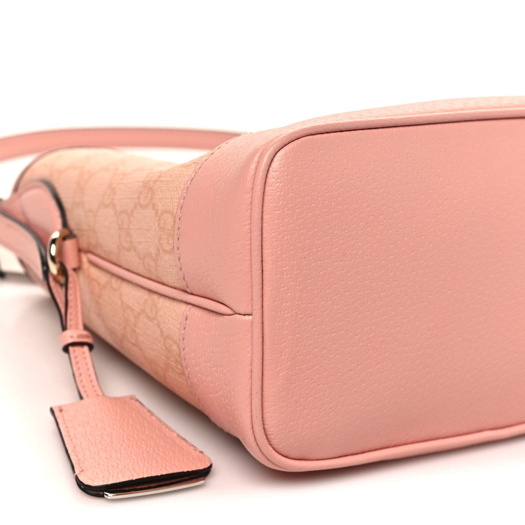 GG Supreme Monogram Textured Dollar Calfskin Web Small Ophidia Bucket Shoulder Bag Rose Pink wholesalehk.shop