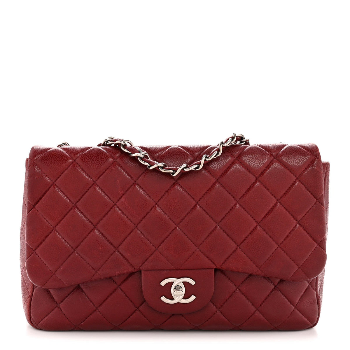 Caviar Quilted Jumbo Double Flap Dark Red wholesalehk.shop