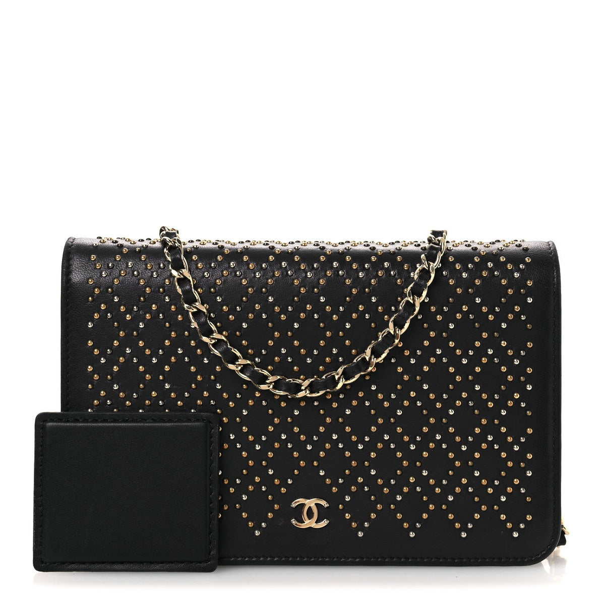Lambskin Studded Wallet on Chain WOC Grey wholesalehk.shop