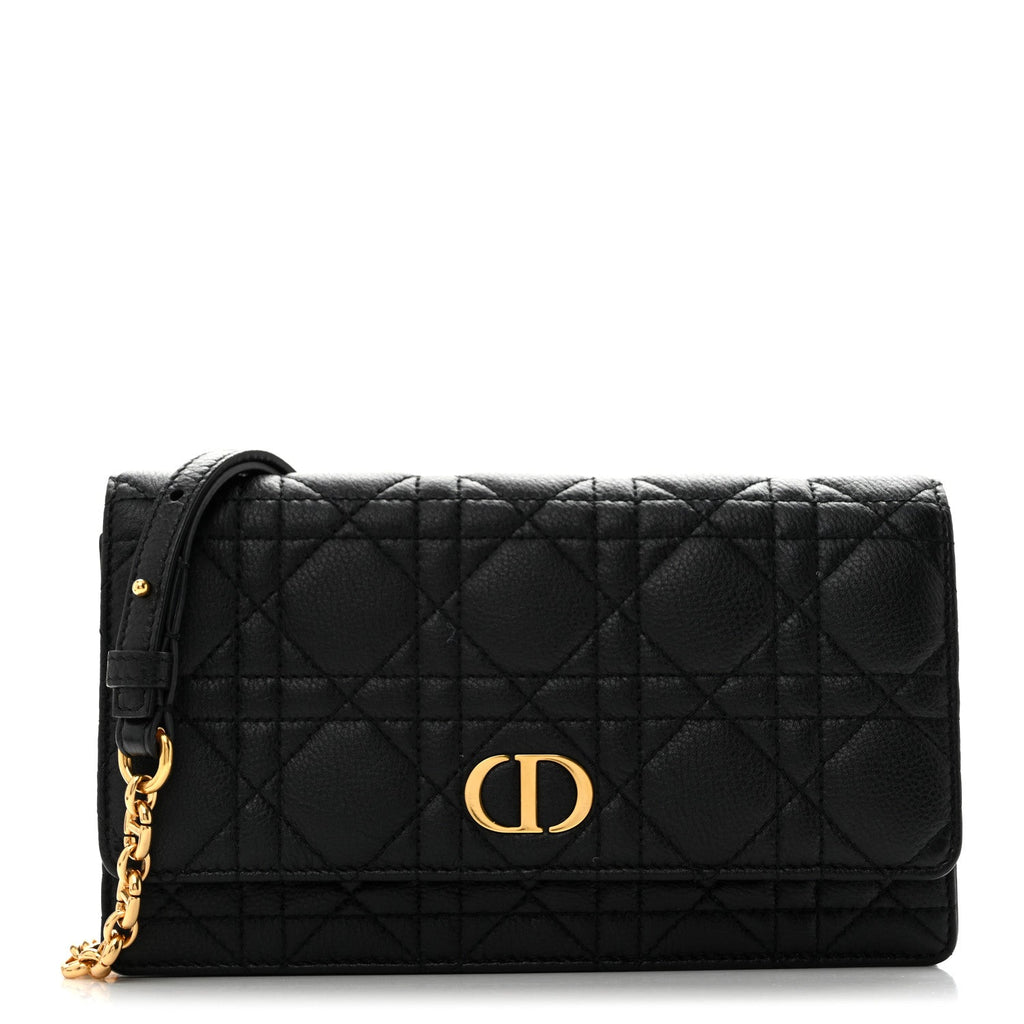Supple Calfskin Caro Pouch with Chain Black wholesalehk.shop