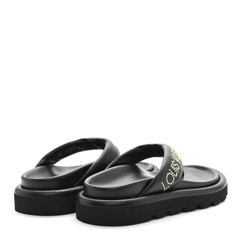 Calfskin Logo Studded Pillow Flat Thong Sandals 35 Black £¨ Direct shipment via from wholesalehk.shop
