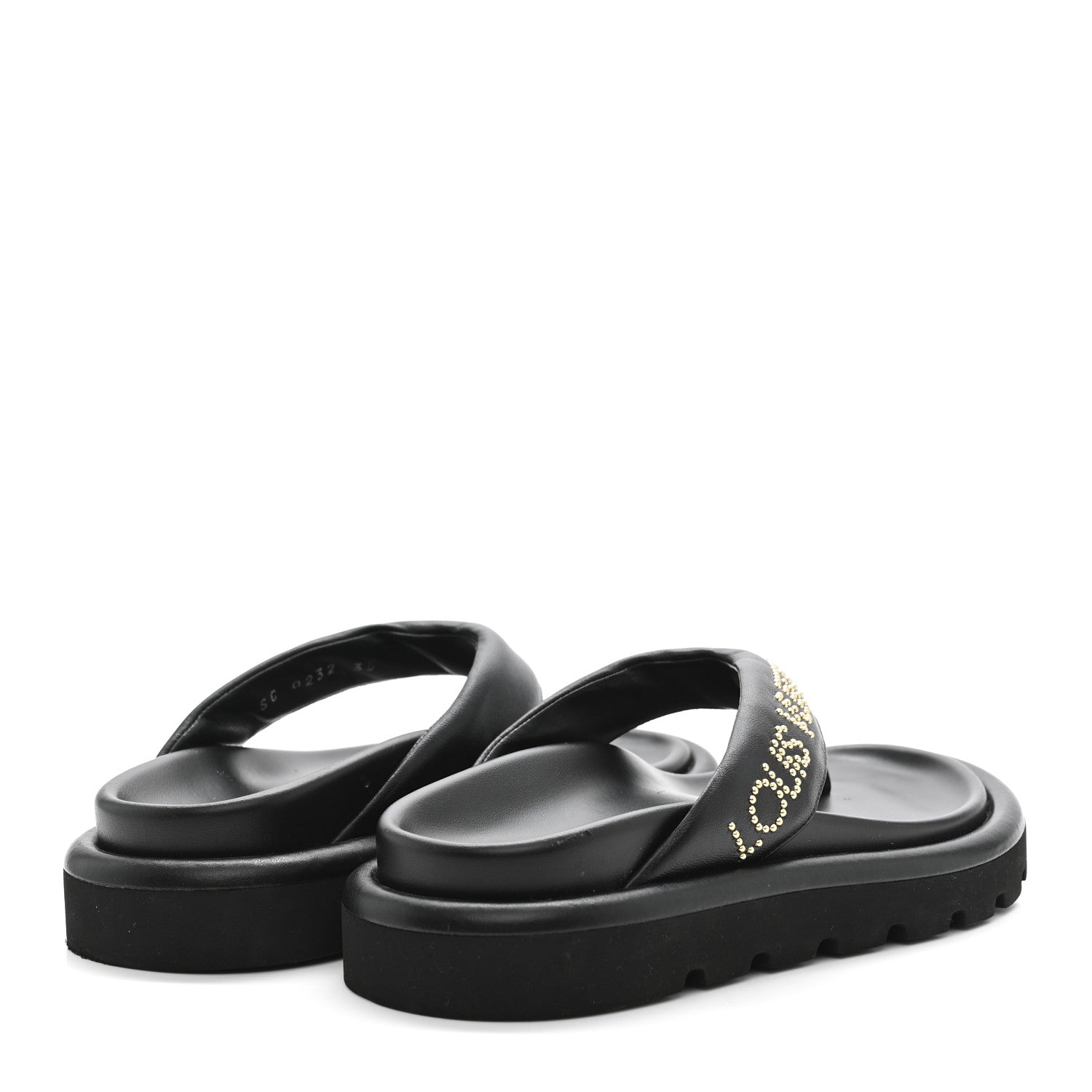 Calfskin Logo Studded Pillow Flat Thong Sandals 35 Black £¨ Direct shipment via from wholesalehk.shop