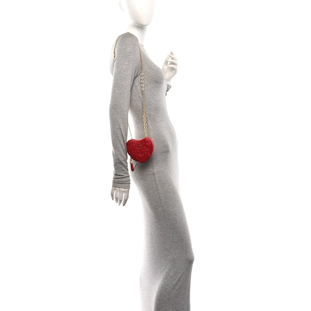Calfskin Cannage Dioramour Caro Heart Pouch With Chain Bright Red wholesalehk.shop