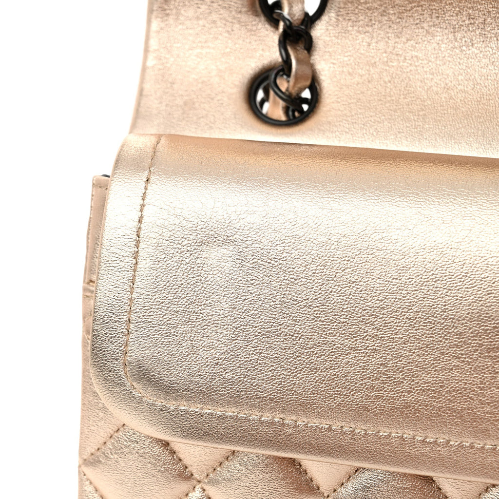 Metallic Lambskin Quilted Medium Double Flap Gold Black wholesalehk.shop