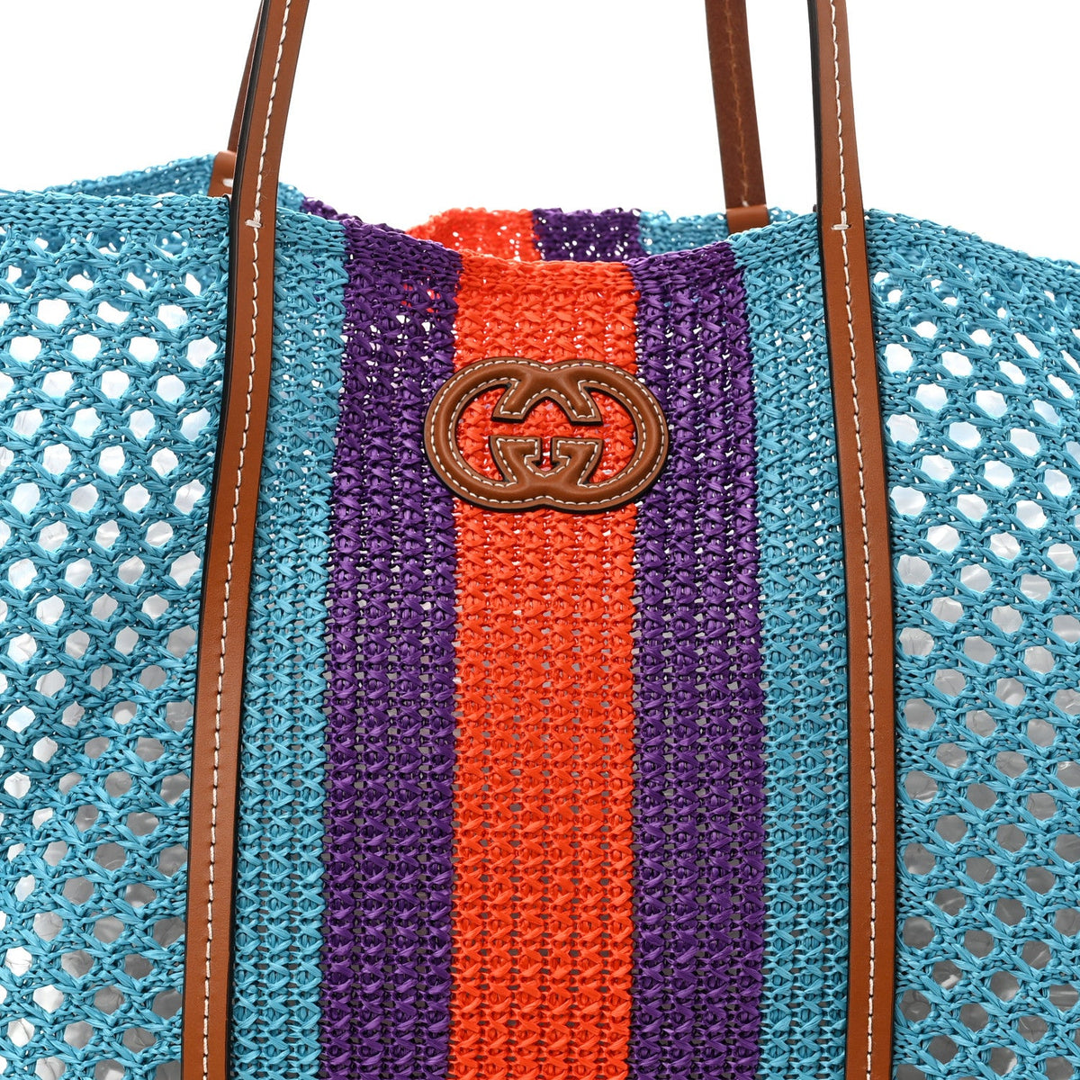 Raffia Web Woven Interlocking G Tote Blue Multicolor wholesalehk.shop