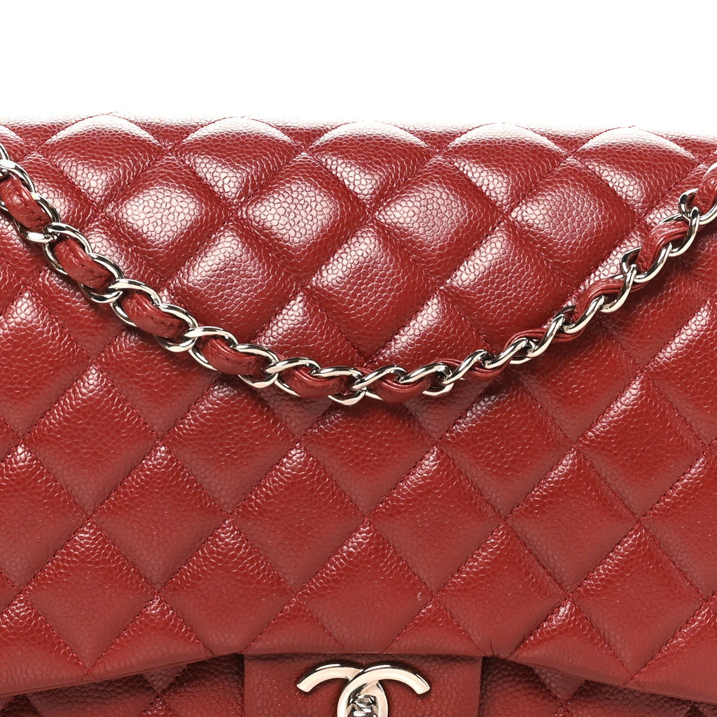 Caviar Quilted Maxi Double Flap Dark Red wholesalehk.shop