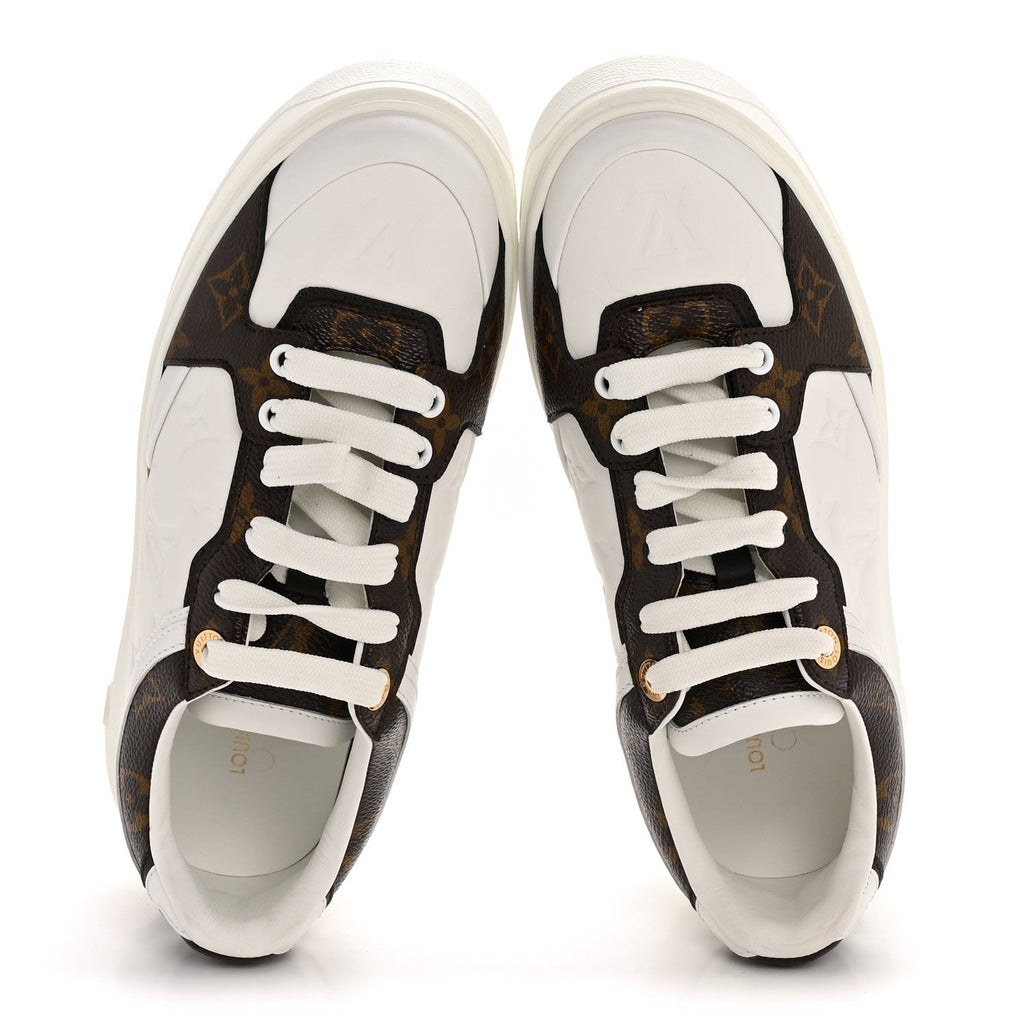 Calfskin Embossed Monogram Time Out Sneakers 39 White £¨ Direct shipment via from wholesalehk.shop