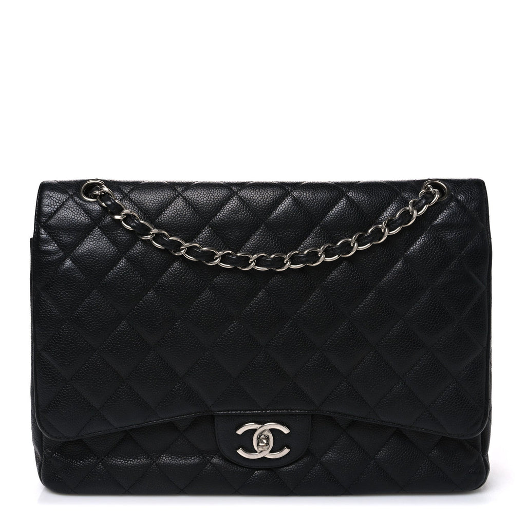 Caviar Quilted Maxi Double Flap Black wholesalehk.shop
