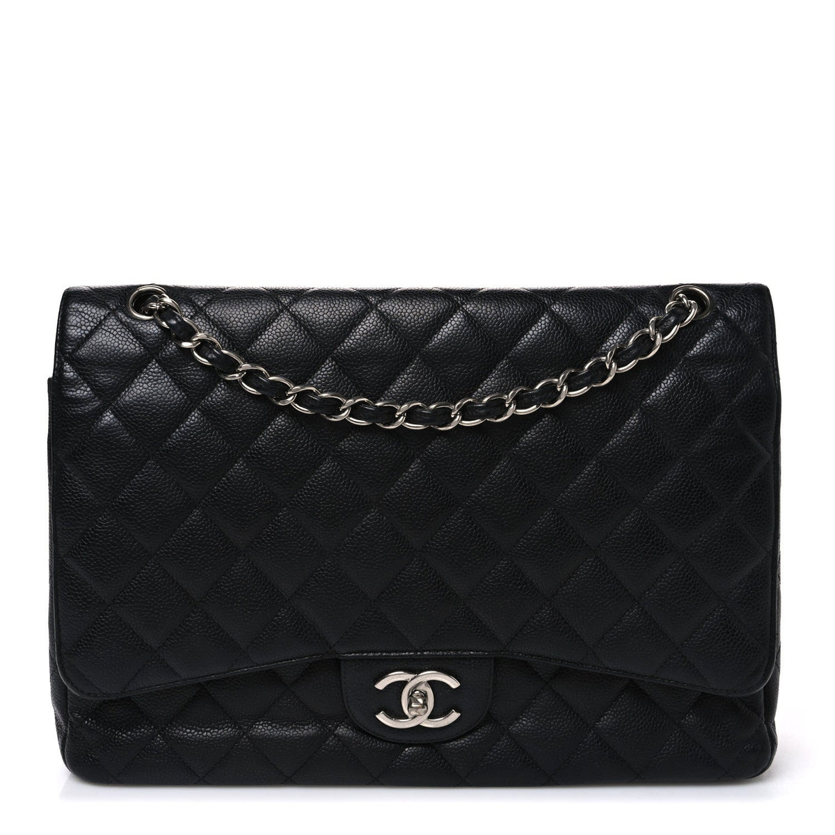 Caviar Quilted Maxi Double Flap Black wholesalehk.shop