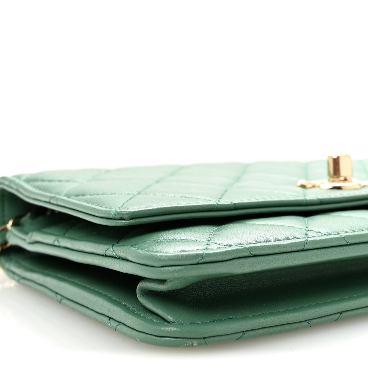 Lambskin Quilted Trendy CC Wallet On Chain WOC Green wholesalehk.shop