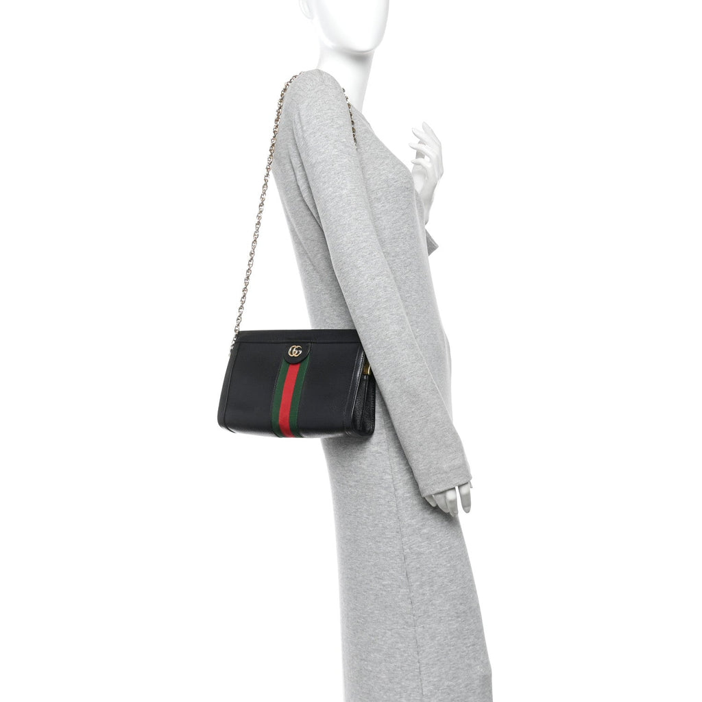 Calfskin GG Web Small Ophidia Chain Shoulder Bag Black wholesalehk.shop