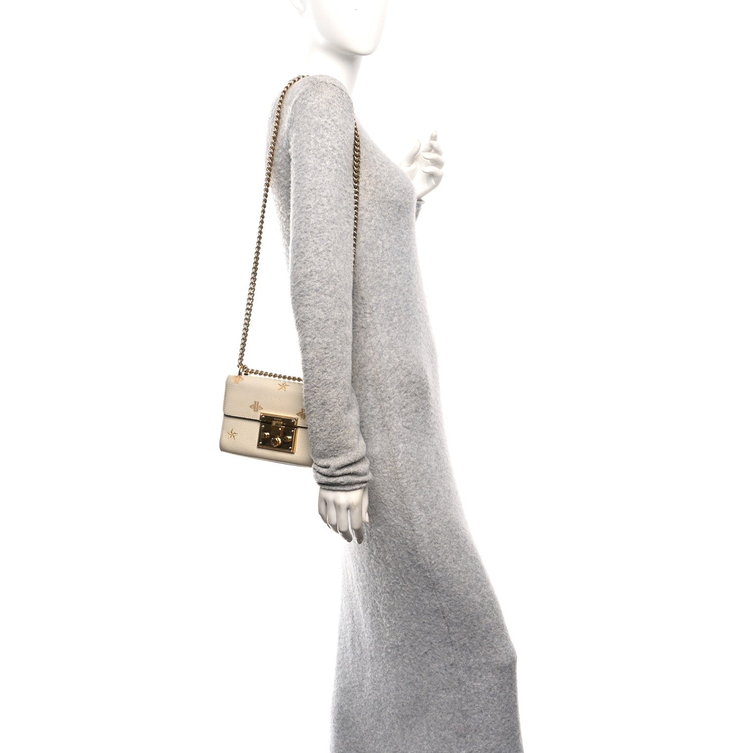 Grained Calfskin Bee Star Small Padlock Shoulder Bag White £¨ Direct shipment via from wholesalehk.shop