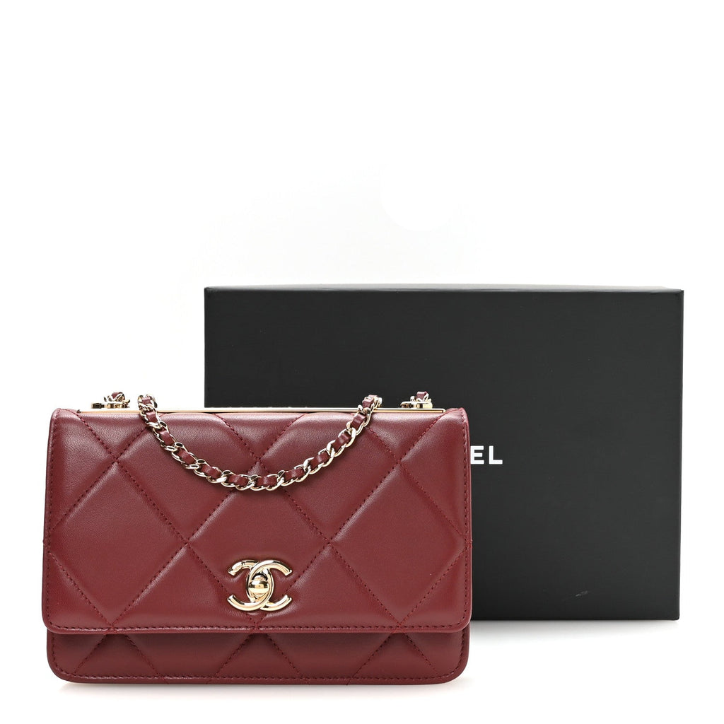 Lambskin Quilted Trendy CC Wallet On Chain WOC Burgundy wholesalehk.shop
