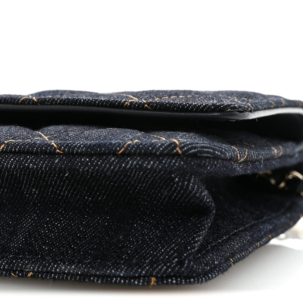 Denim Quilted CC Turnlock Wallet On Chain WOC Dark Blue Orange wholesalehk.shop