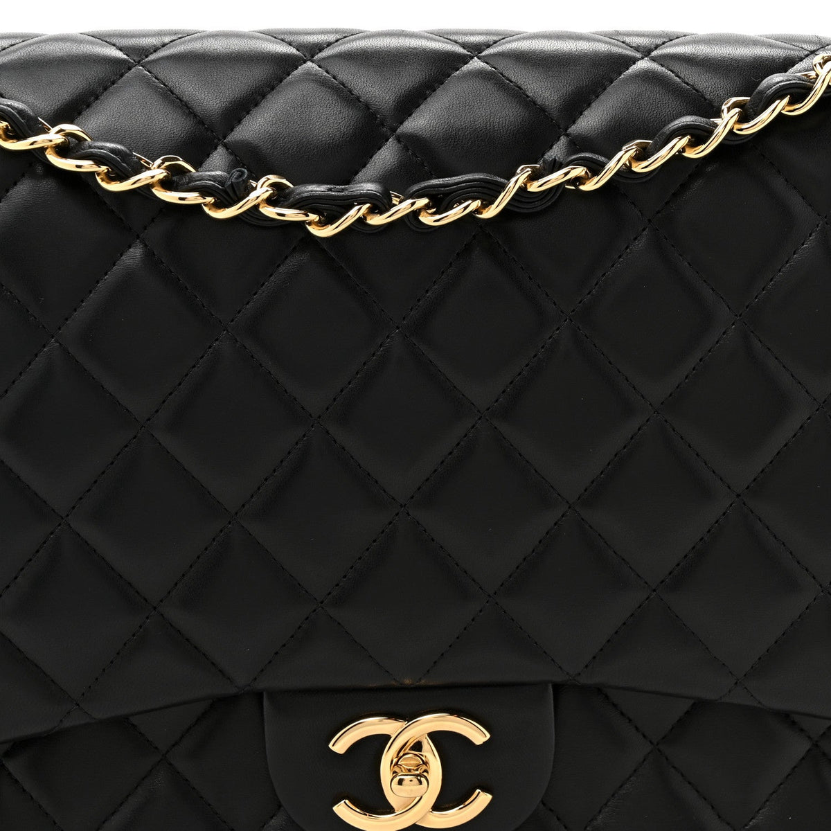 Lambskin Quilted Maxi Double Flap Black wholesalehk.shop