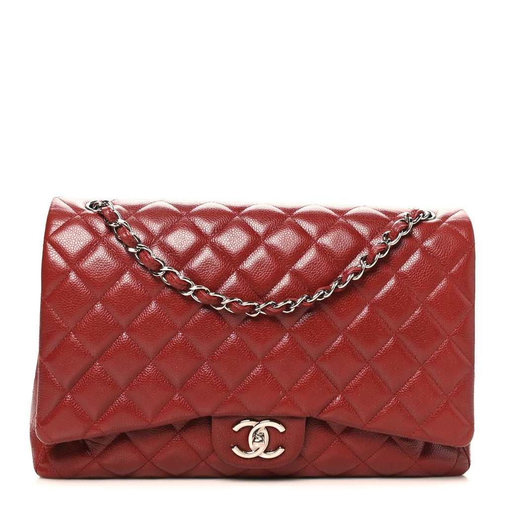 Caviar Quilted Maxi Double Flap Dark Red wholesalehk.shop