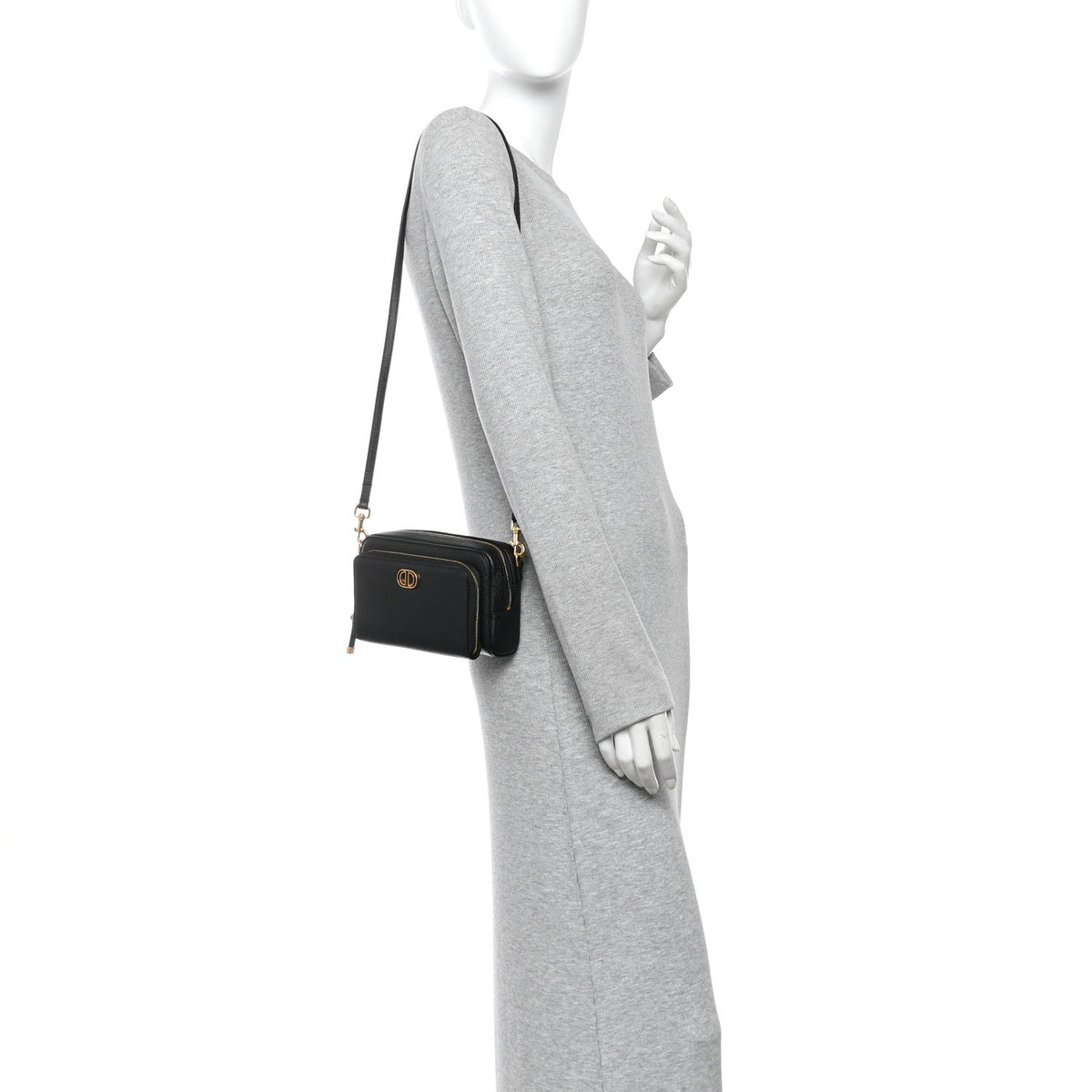 Grained Calfskin Caro Double Pouch Black wholesalehk.shop