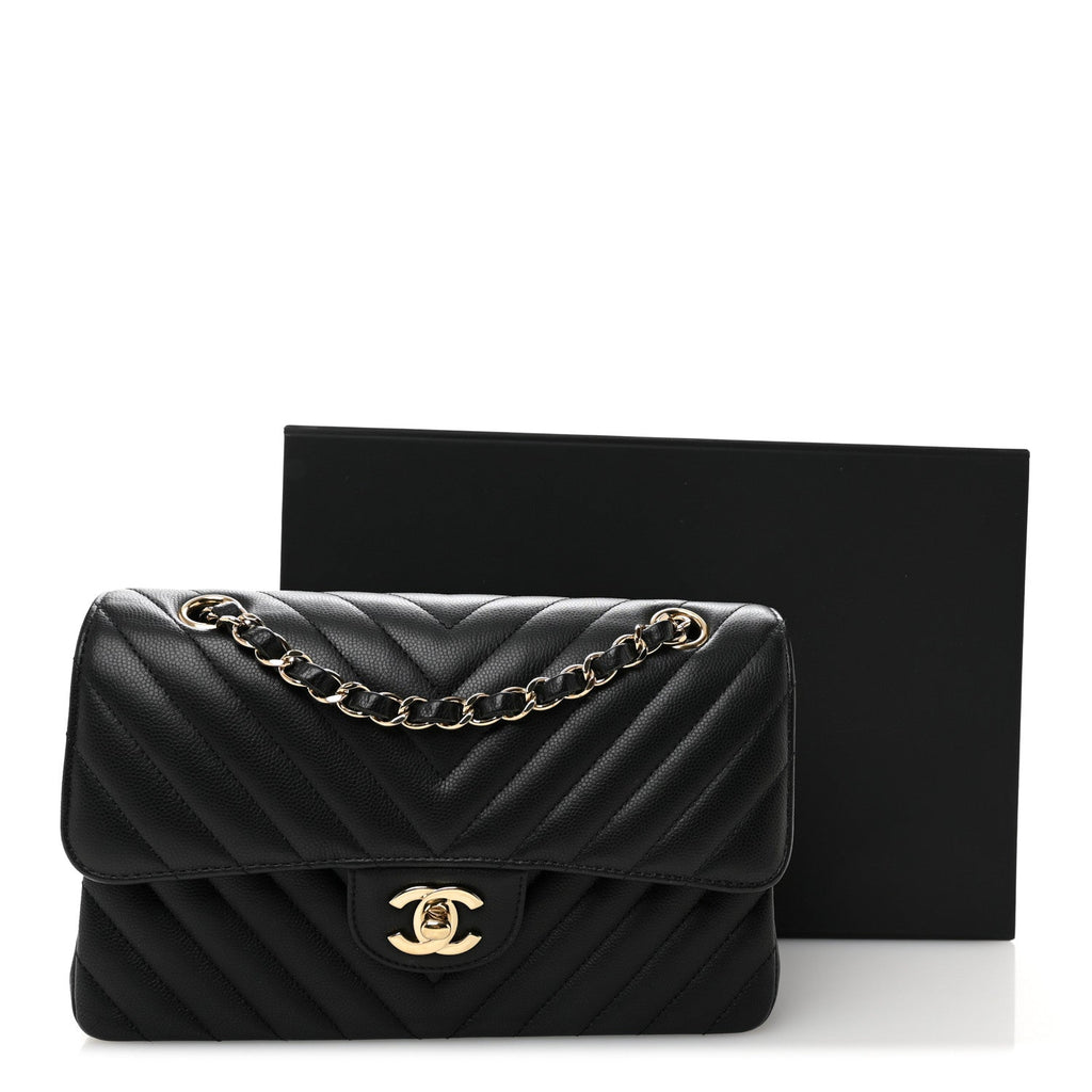 Caviar Flat Chevron Quilted Small Double Flap Black wholesalehk.shop