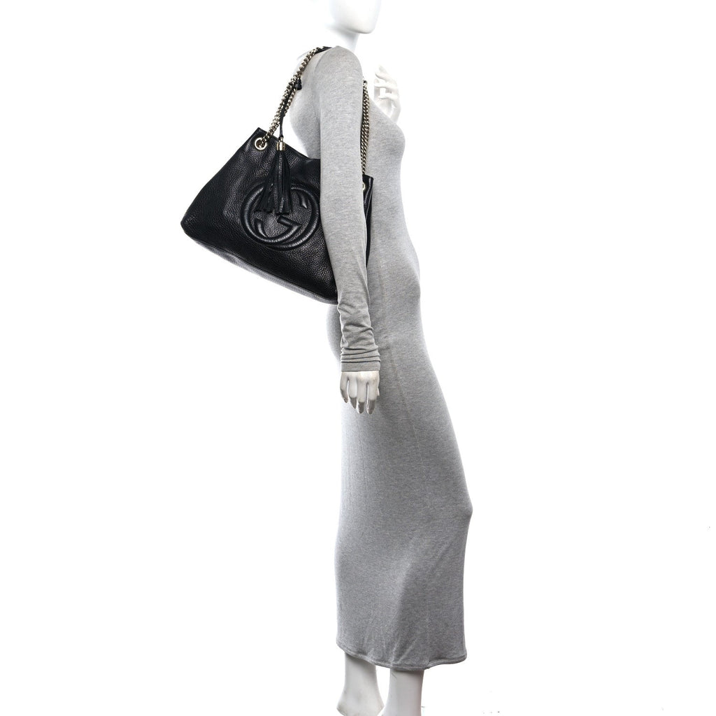 Pebbled Calfskin Medium Soho Chain Shoulder Bag Black wholesalehk.shop