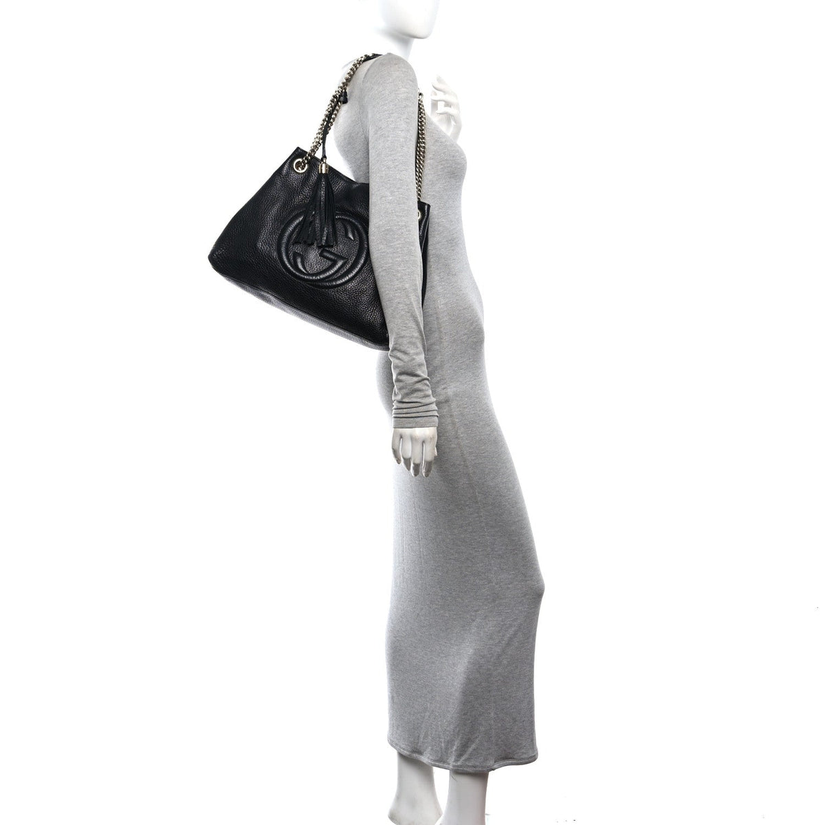 Pebbled Calfskin Medium Soho Chain Shoulder Bag Black wholesalehk.shop