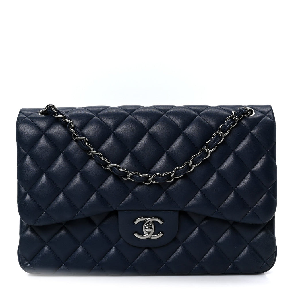 Lambskin Quilted Jumbo Double Flap Navy wholesalehk.shop