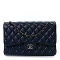 Lambskin Quilted Jumbo Double Flap Navy wholesalehk.shop
