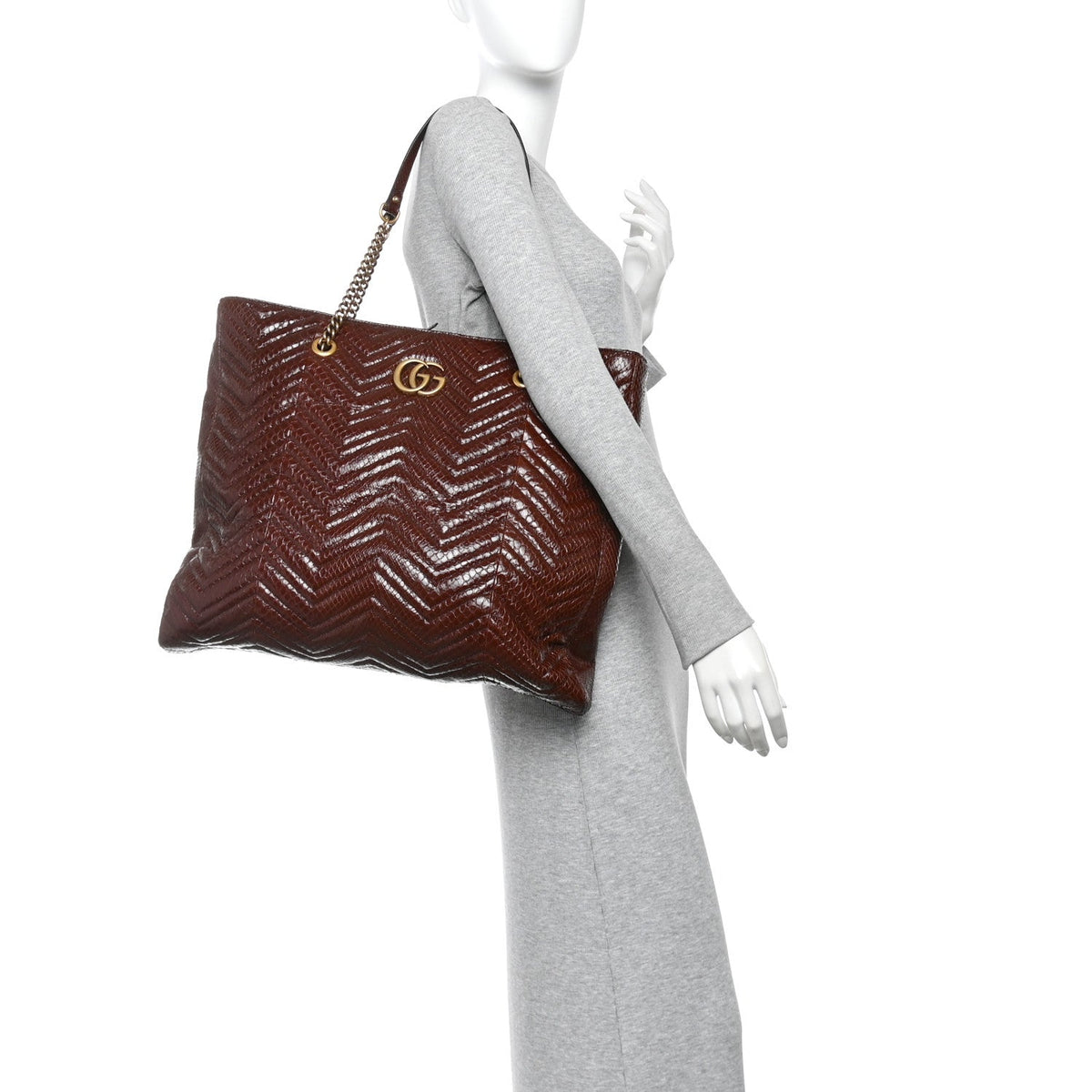 Snakeskin Matelasse Large GG Marmont Slim Tote Brown wholesalehk.shop